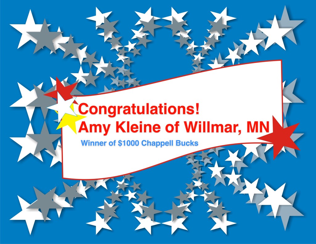 Amy Kleine winner of $1000 Chappell Bucks